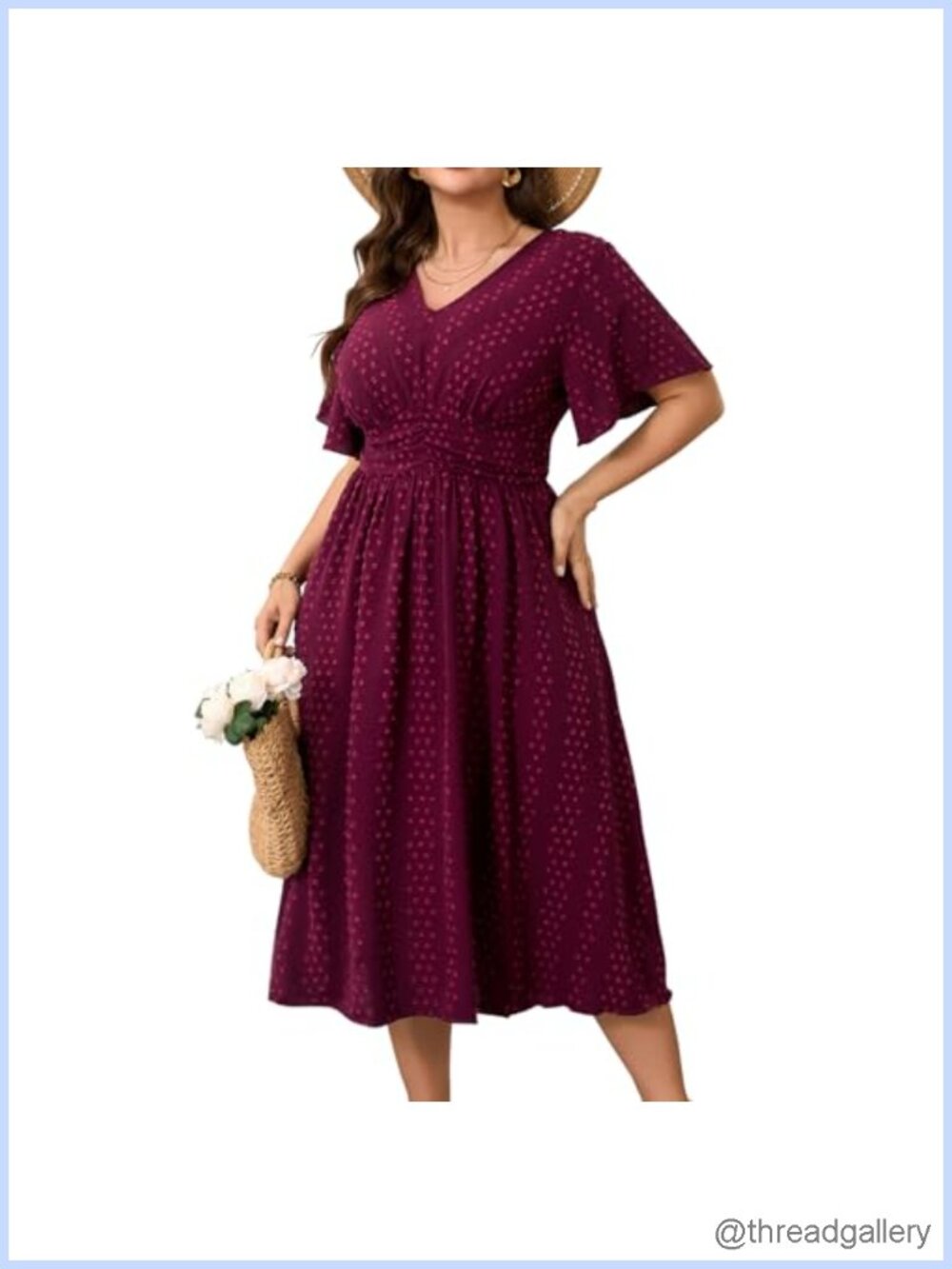RWJ Women's Plus Size Maxi Dress V Neck Short Sleeve Swiss Dot Swing Summer